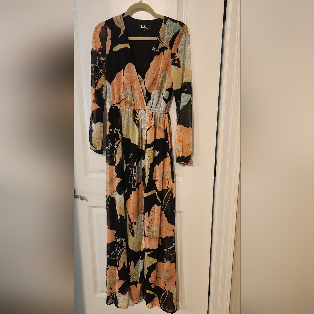 Lulus Wondrous Water Lilues‎ Black Floral Print Maxi Sleeve Dress - Picture 8 of 12